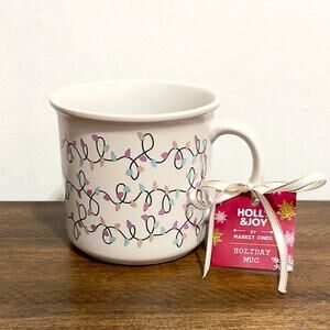 NWT: Holly & Joy - Ivory, Glittery Christmas Lights, Ceramic Coffee Mug